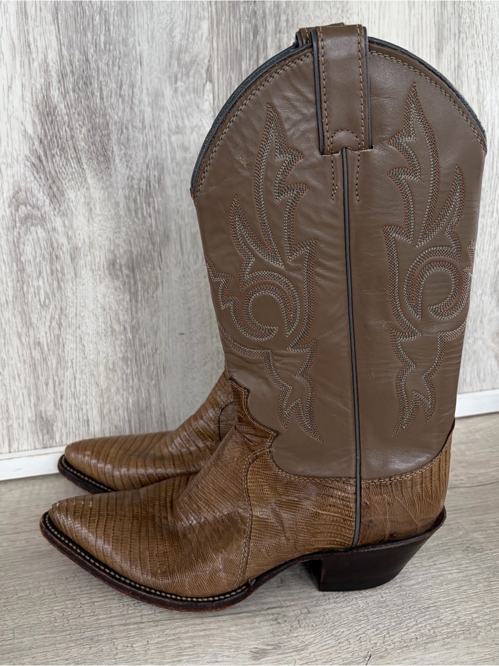 Vintage Justin Cowboy Boots Womens 6.5 Lizard Skin Western Leather Brown Rodeo